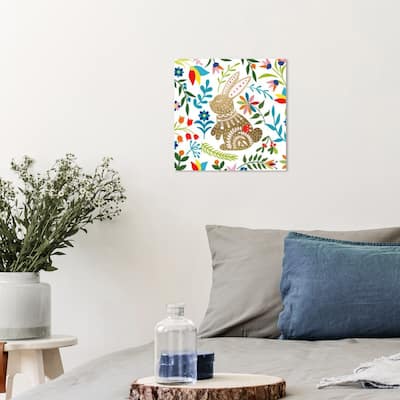 Wynwood Studio Canvas Animals Colorful Golden Bunny Gold and Metallic Gold Scandinavian Wall Art Canvas Print - Gold, Blue
