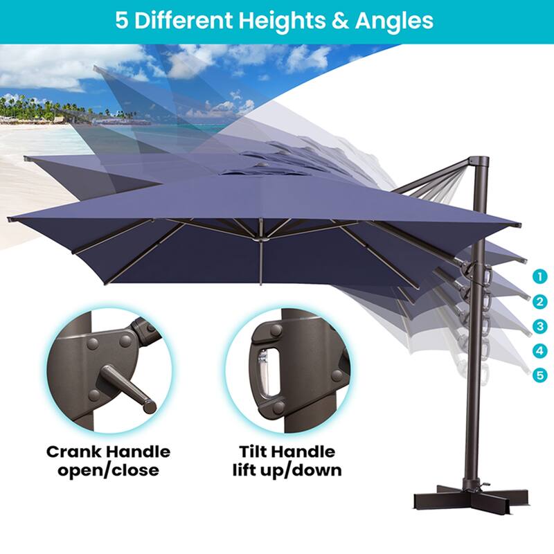 10x13FT Patio Cantilever Umbrella Outdoor Offset Umbrella 360-Degree Rotation with No Base