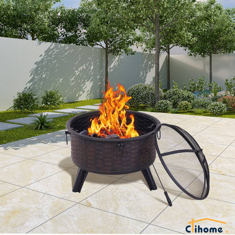 Clihome 26-inch Metal Round Crossweave Firepit Set