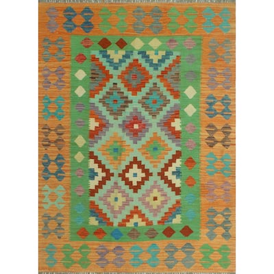 Sangat Flatweave Jamilia Orange/Green Rug - 4'10" x 6'6"