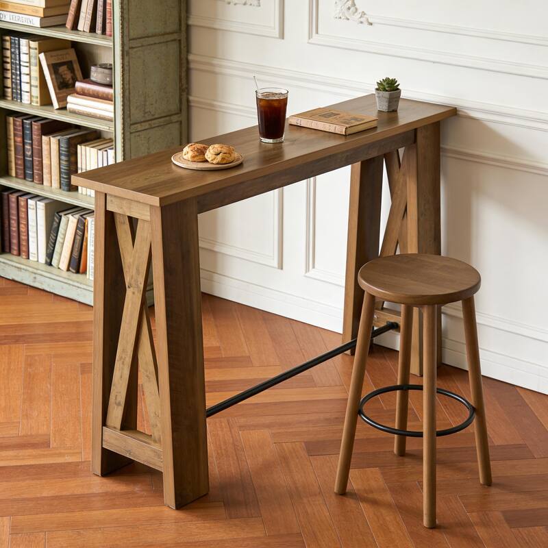 63" Counter Height Console Table, Farmhouse Entryway Table with Metal Footrest, Rectangular Narrow Kitchen Dining Table