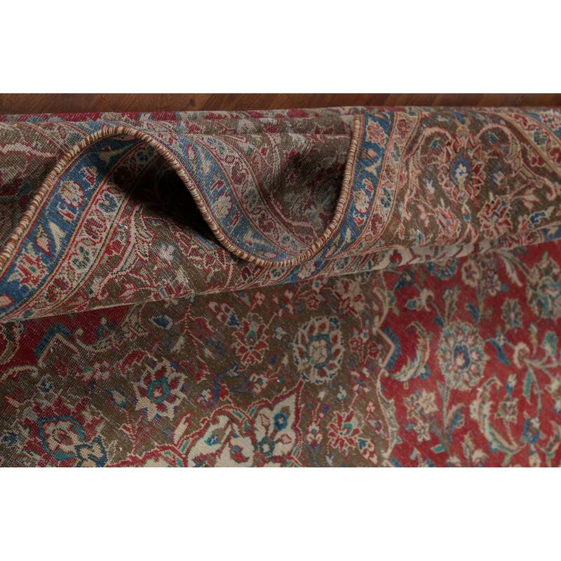 Traditional Floral Mashad Persian Vintage Rug Handmade Wool Carpet - 9'0"x 12'8"