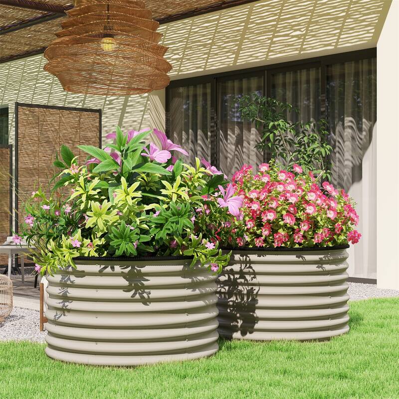 Set of 2 Galvanized Steel Raised Garden Beds Planters for Flowers Herbs Vegetables