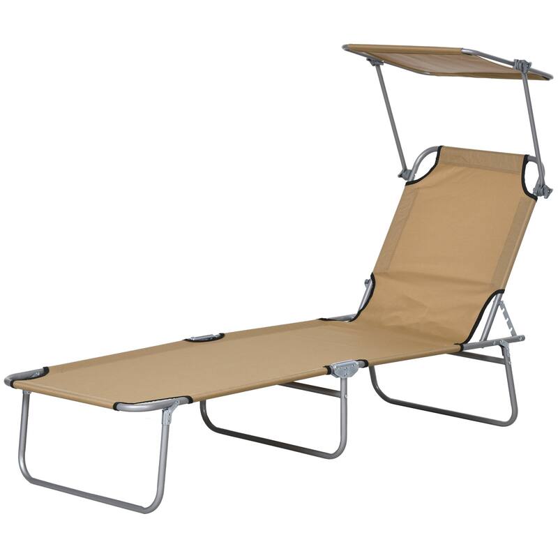 Outdoor Sunbathing Folding Recliner with Canopy Awning