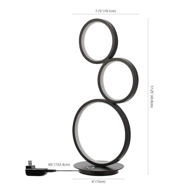 Lillian 17.25" 3-Light Bohemian Coastal Iron Integrated LED Table Lamp, Black by JONATHAN Y