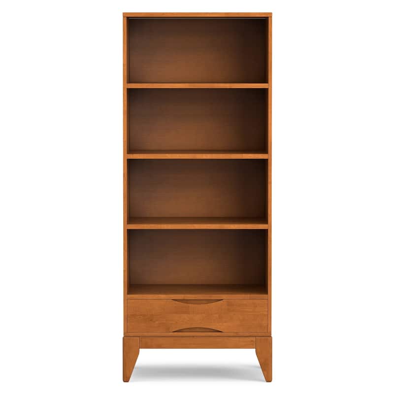 WYNDENHALL Pearson SOLID HARDWOOD 60 x 24 inch Mid Century Modern Bookcase with Storage - 24"w x 16"d x 60"h