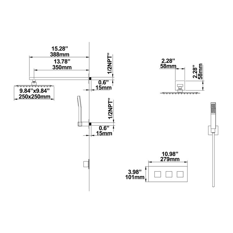 Matte Black two-function concealed shower system