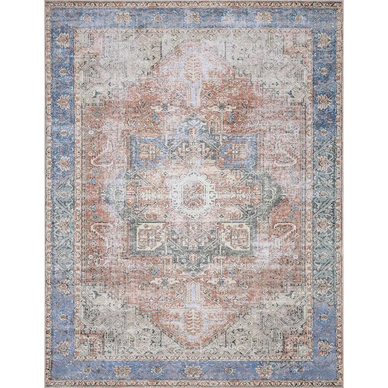 Hauteloom Rosman Hallway, Kitchen Machine Washable Runner Rug - Beige, Black, Blue - 2'7" x 14' - 2'7" x 14' - Beige, Black, Blue / Rosman