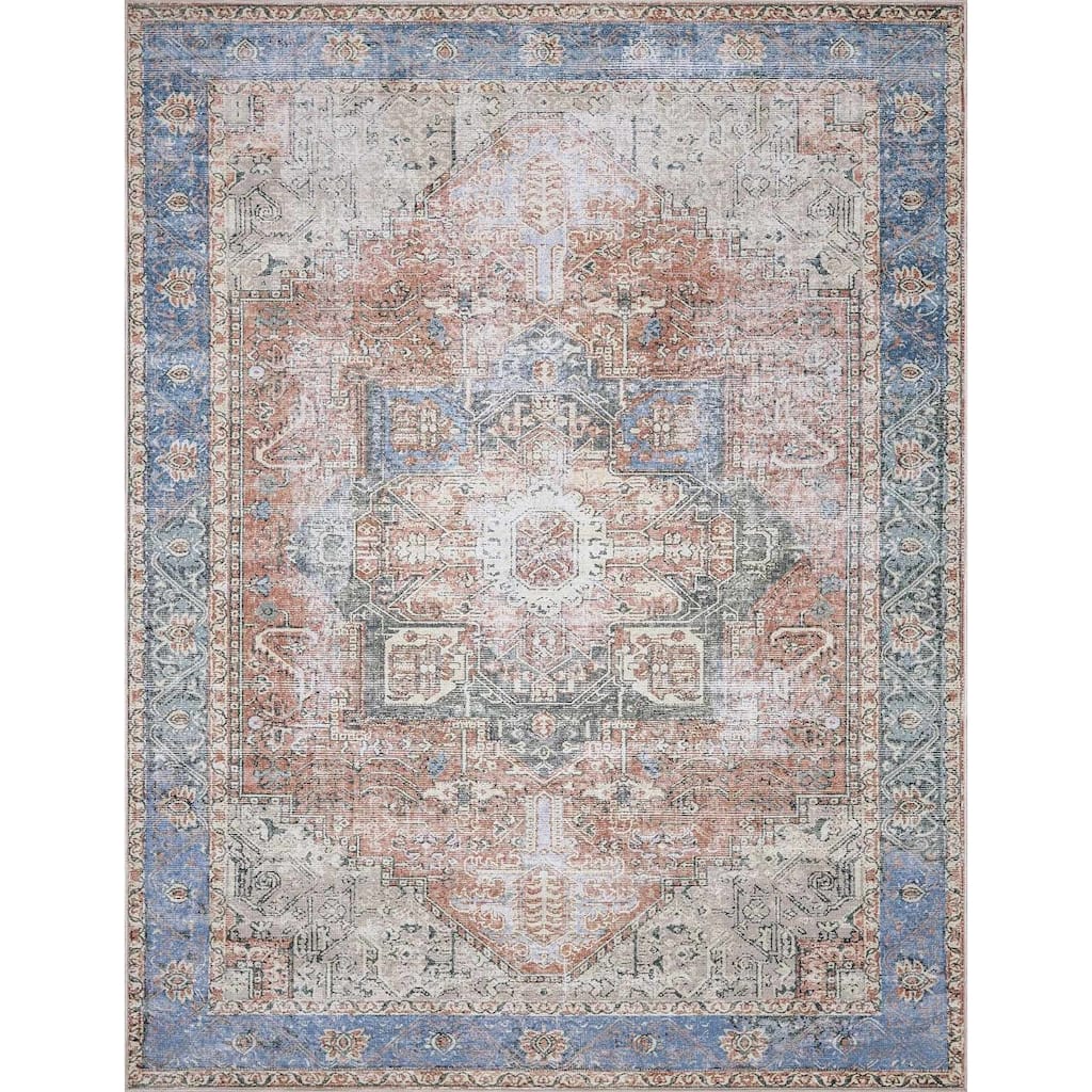 Hauteloom Rosman Hallway, Kitchen Machine Washable Runner Rug - Beige, Black, Blue - 2'7" x 14'