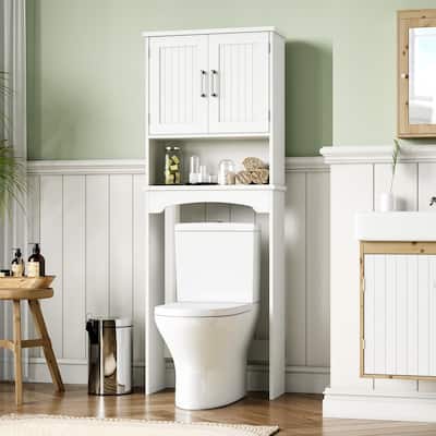 Over The Toilet Storage Cabinet with Double Doors and Anti-Tip Device