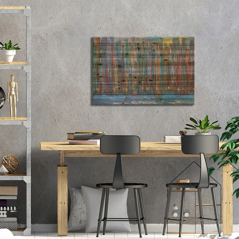 New York City Print On Wood by Peris Carbonell - Multi-Color