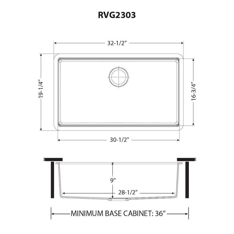 Ruvati 32-inch Undermount Workstation Granite Composite Quartz Kitchen Sink Matte Black - RVG2303BK