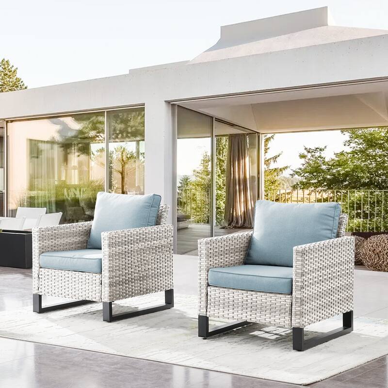 Gymojoy Outdoor PE Rattan Wicker Chairs - Light Grey - Baby Blue