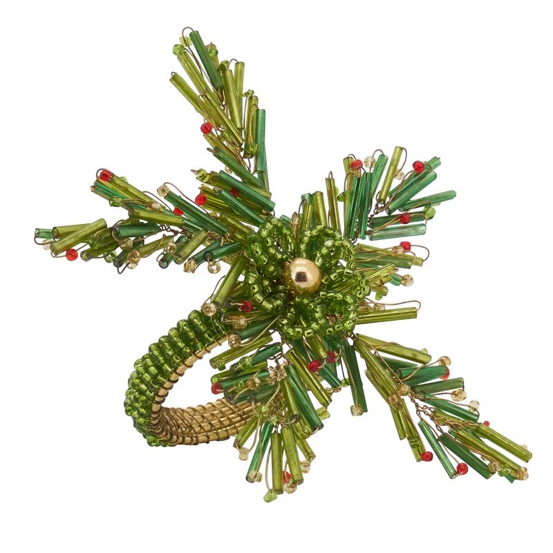 Pine Design Beaded Napkin Rings (Set of 4)