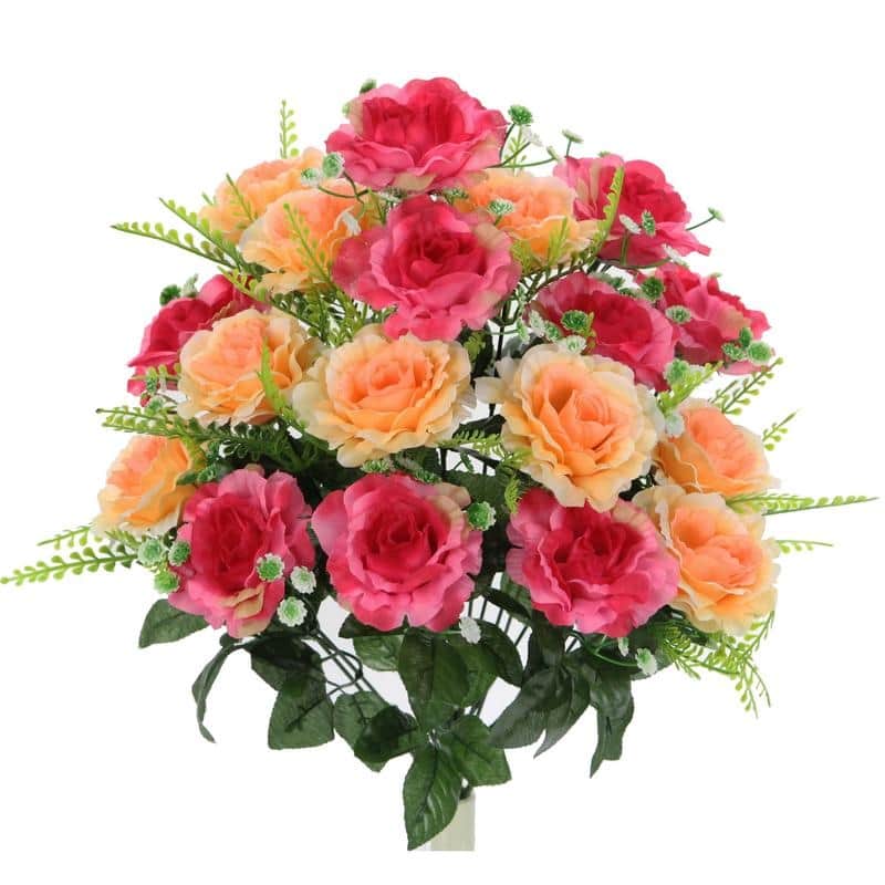 18 Stems Artificial Full Blooming Rose with Greenery Flower Bush