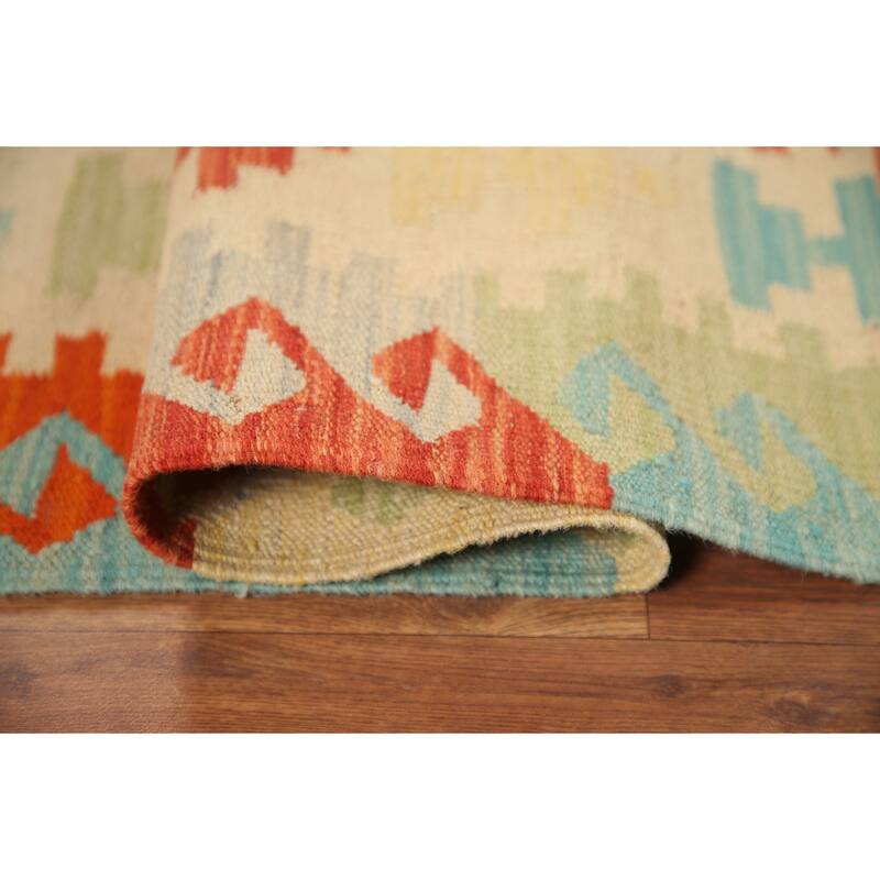 Hand Woven Oriental 100% Wool Carpet Southwestern Geometric Multi-Colored Kilim Area Rug - 6' 10'' X 4' 9''