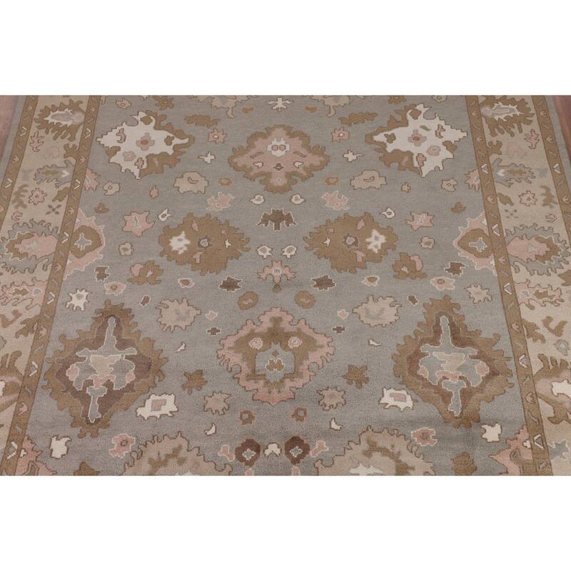 Gray Oushak Indian Area Rug Handmade Wool Carpet - 8'9"x 11'7"