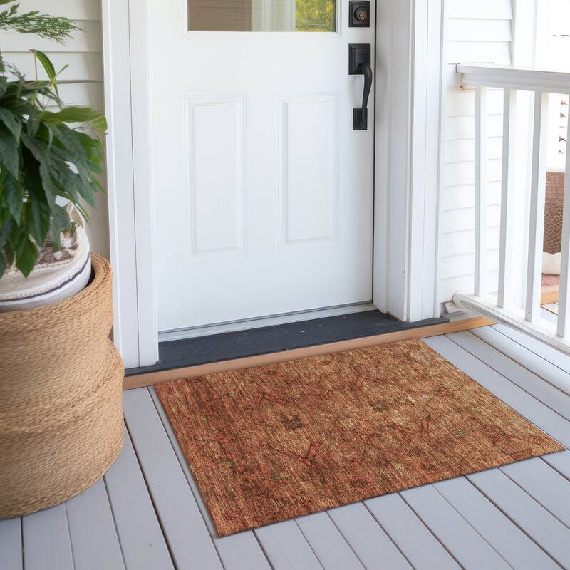 Machine Washable Indoor/ Outdoor Boho Global Chantille Rug - Terracotta - 1'8" x 2'6"