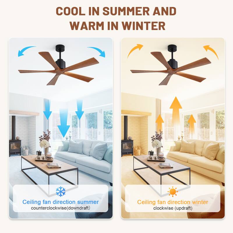 Sofucor 52Inch Solid wood Ceiling Fans with Remote,without Light 5 Blades DC Motor Mid Century Modern - 52 Inches