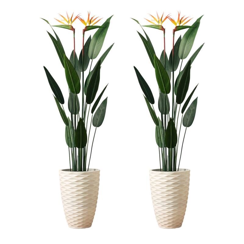 Glitzhome 3ft-6ft Set of 2 Artificial Olive Trees/ Bamboo/ Ficus with Ceramic Planters Real Touch - 2PK 5ft Bird of Paradise