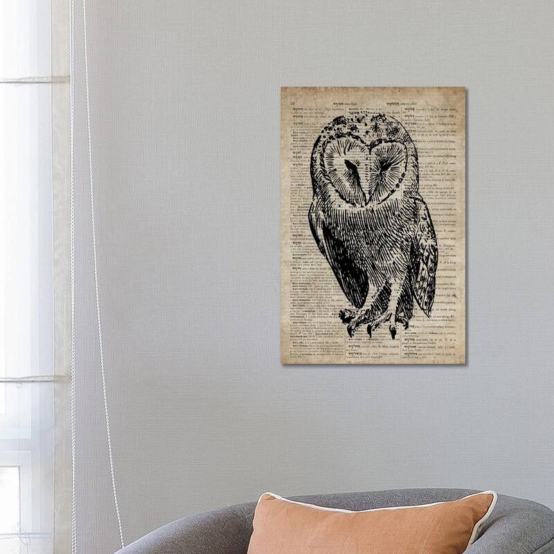 iCanvas "Owl Etching Print V On Old Dictionary Paper" by FisherCraft Canvas Print - 26x18x1.5