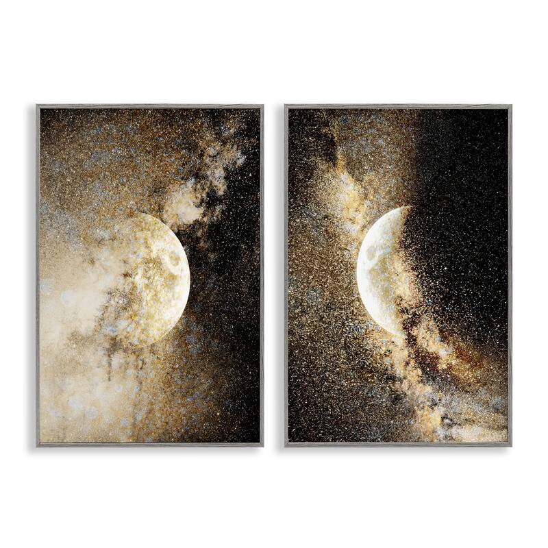 Stupell Moons with Starry Nebulas Framed Giclee Art Design By Gemma Bardot (Set of 2) - 12 x 18 - Grey