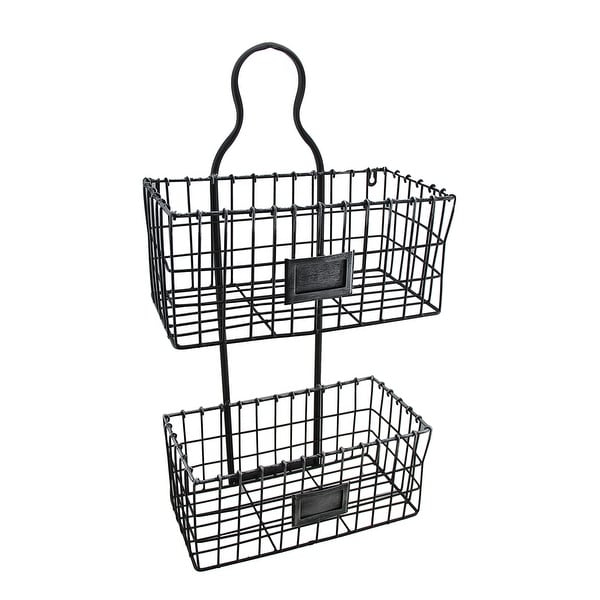 2 Tier Blackened Silver Wall Mounted Metal Wire Basket Free 2 Tier Blackened Silver Wall Mounted Metal Wire Basket