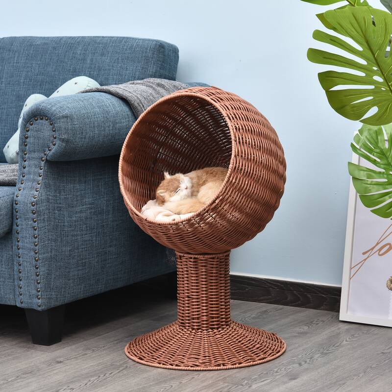 PawHut Elevated Cat Bed with Rotatable Egg Chair Pod, Cat Basket Bed with Thick Cushion
