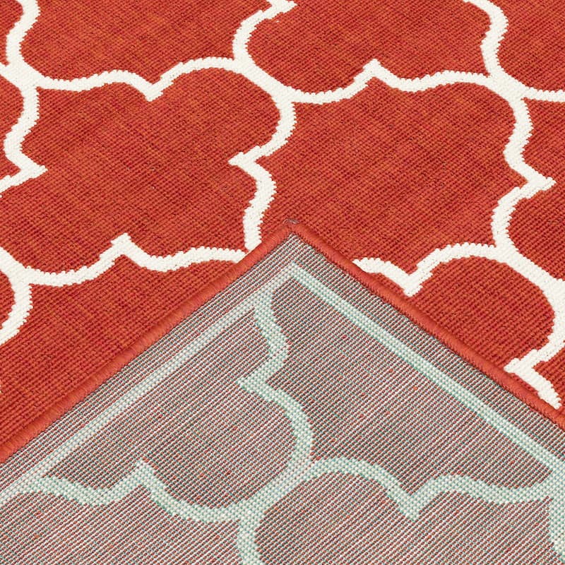 Style Haven Martinique Off-White/Brick Red Lattice Indoor Outdoor Rug-