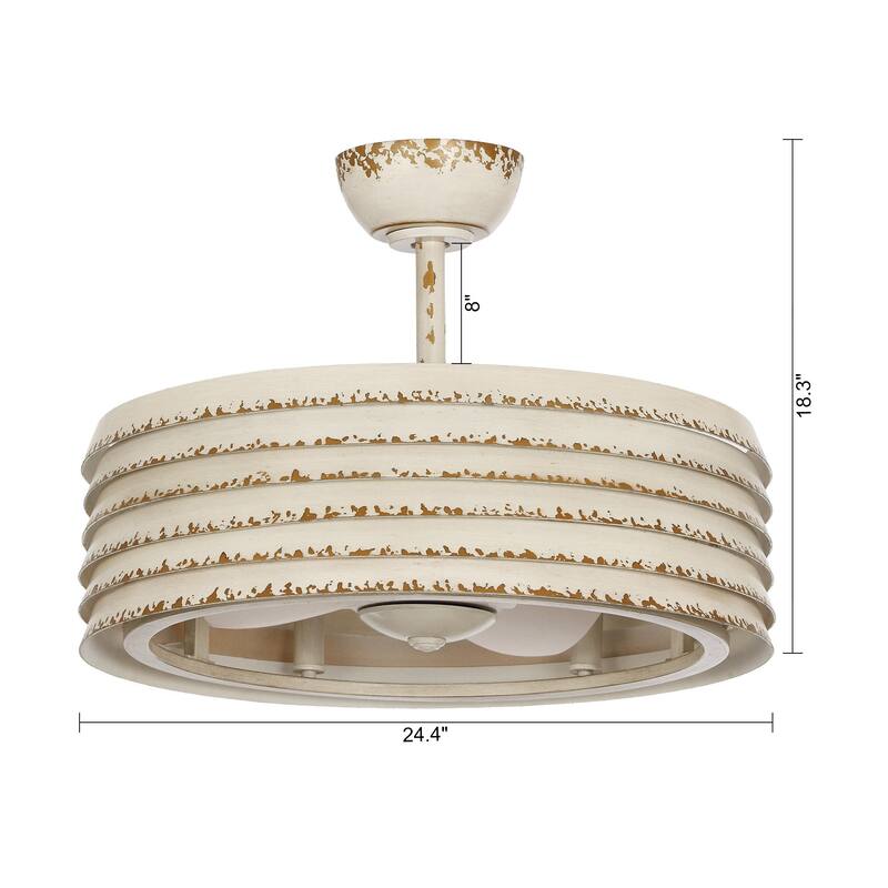 24.4" Farmhouse/ Retro Metal Bladeless Caged Ceiling Fan with Remote