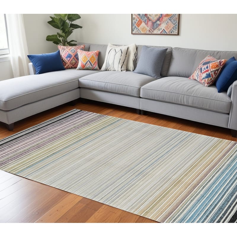 Biko Distressed Abstract Modern Stain Resistant Woven Durable Area Rug By HomeRoots - 8' X 11' - Cream/Onyx - Rectangle