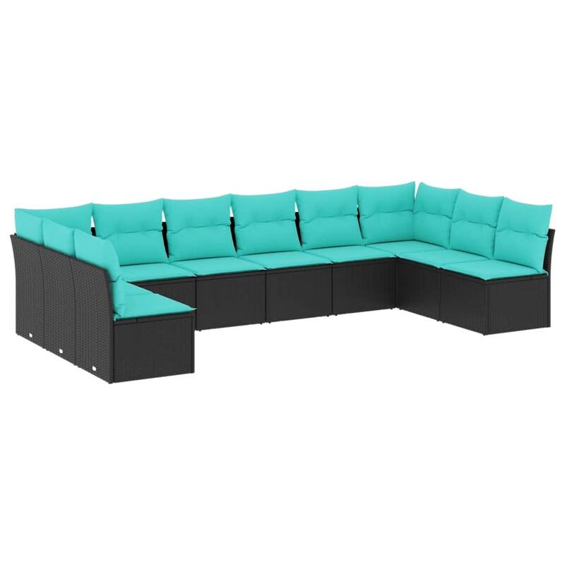vidaXL 10 Piece Patio Sofa Set with Cushions Black Poly Rattan