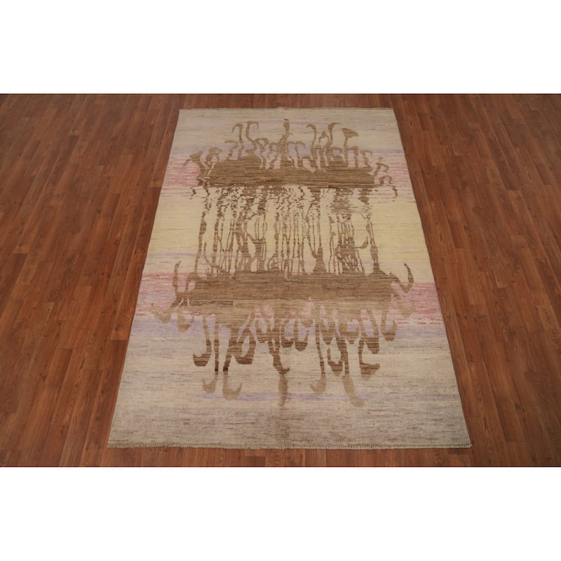 Hand Knotted Oriental 100% Wool Carpet Modern Animal Pictorial Multi-Colored Modern Area Rug - 7' 3'' X 4' 11''