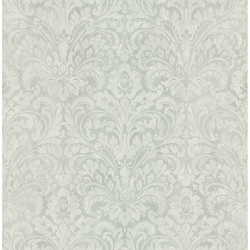 Seabrook Designs Maxie Ombre Damask Unpasted Wallpaper - 20.5 in. W x 33 ft. L - Metallic Grey & Blue Mist