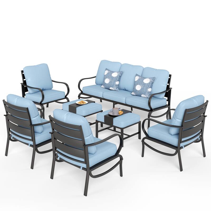 MAISON ARTS 9-Seat Patio Conversation Set, Sofa Set 7-Piece with 4 x Single Sofa Chairs, 1 x 3-seater Sofa and 2 x Ottomans