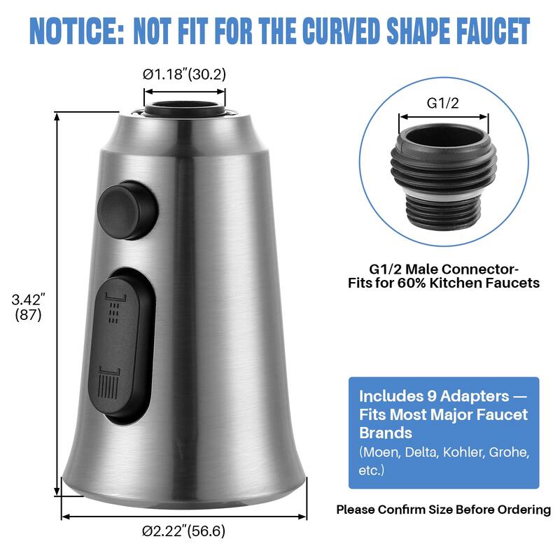 WOWOW Pull Down Kitchen Faucet Spray Head with 9 Adapters Kit