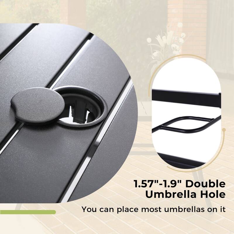 MAISON ARTS Outdoor 5 Pieces Dining Set Metal Table with Umbrella Hole & Stackable Patio Dining Chairs