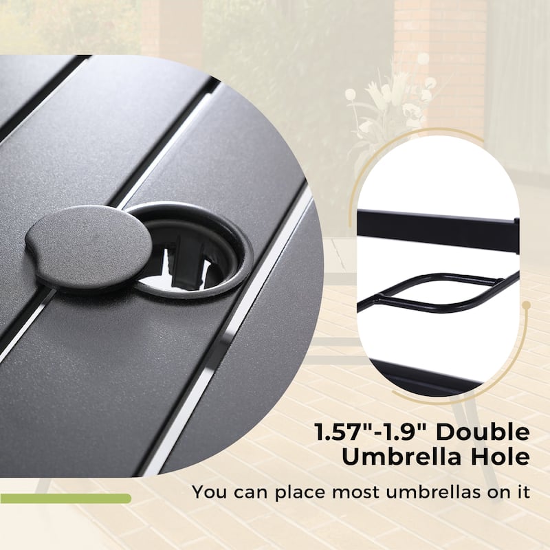 Outdoor 5/7-Piece Patio Dining Set, 7-positon Reclining Folding Sling Chair & E-Coating Metal Steel Table