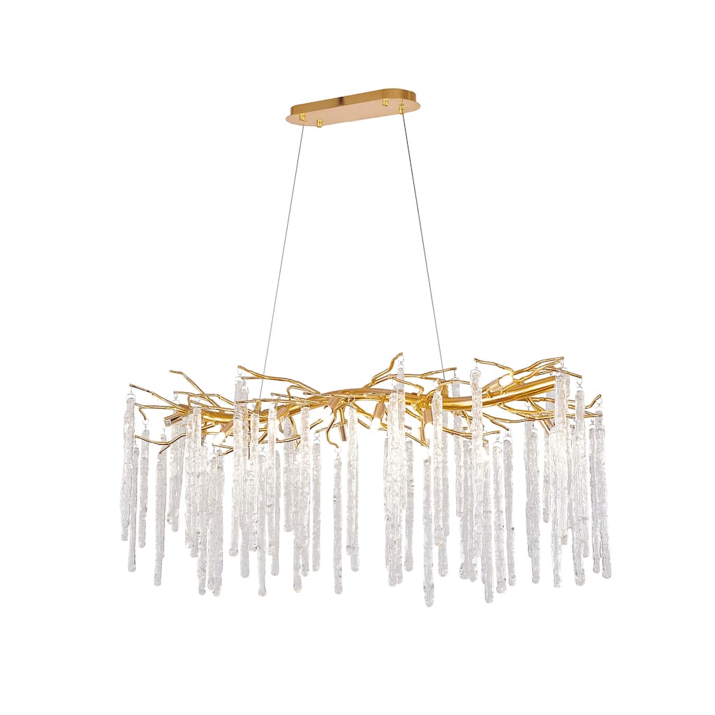 16-Light Gold Aluminum Chandelier With Clear Glass Drops