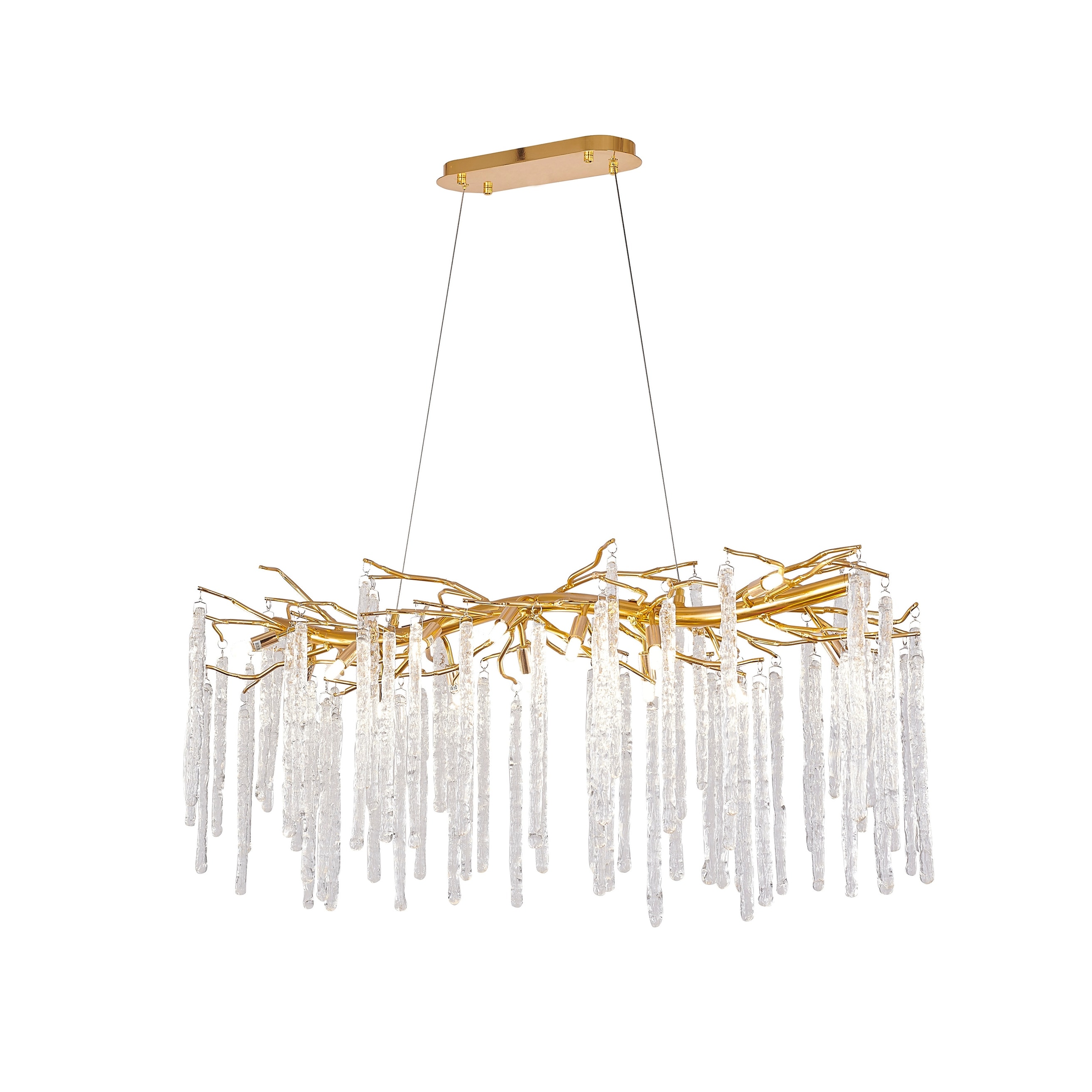Contemporary 16-Light Gold Aluminum Chandelier With Clear Glass Drops