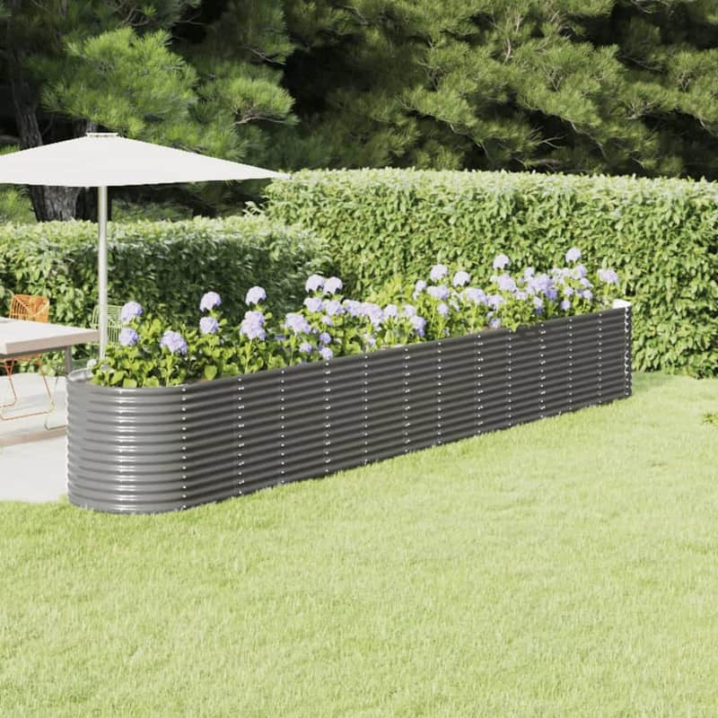 vidaXL Raised Garden Bed Raised Flower Bed Galvanized Steel Outdoor Planter - 201.6" x 31.5" x 26.8" - Gray