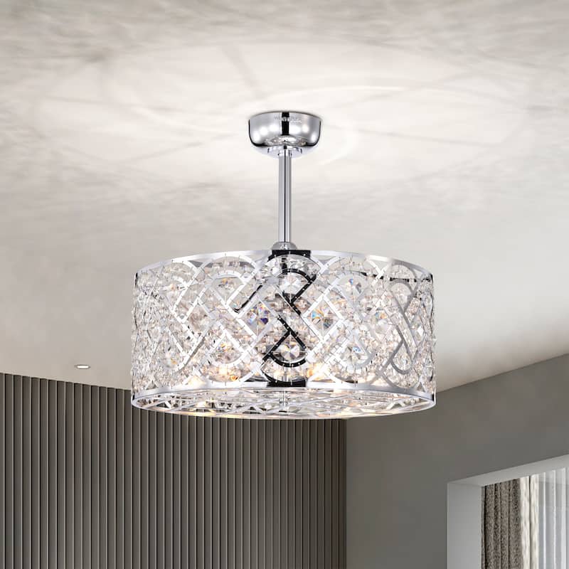Alexia 24 Inch Chrome Finish Modern Glam Style Crystal Ceiling Lighted Fandelier with Remote