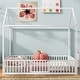 preview thumbnail 2 of 12, White Full Size Metal House Bed with Fence, Roof, and Door for Kids' Bedroom