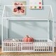 preview thumbnail 2 of 12, White Full Size Metal House Bed with Fence, Roof and Door for Kids, Boys and Girls, Bedroom