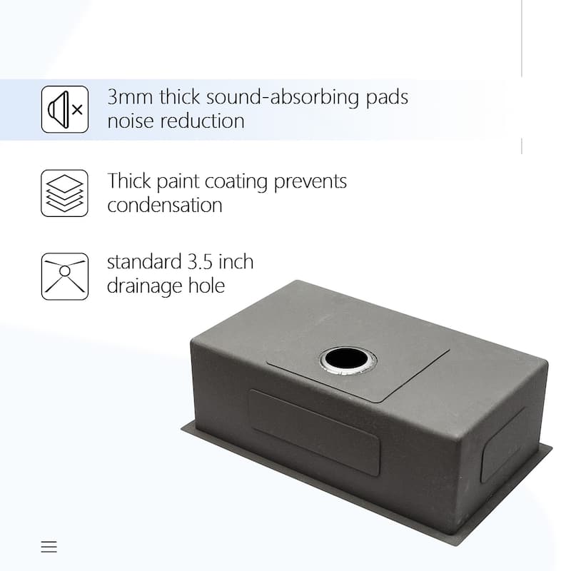 28" Undermount Kitchen Sink Gunmetal Black Stainless Steel Deep Single Bowl Kitchen - 28" x 18" x 10"