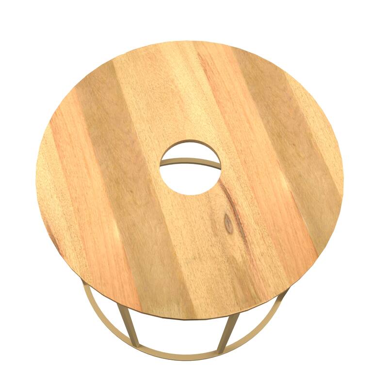 19 in. Brown and Brass Round Wood End Table, Sturdy Build End Side Table for Living Rooms