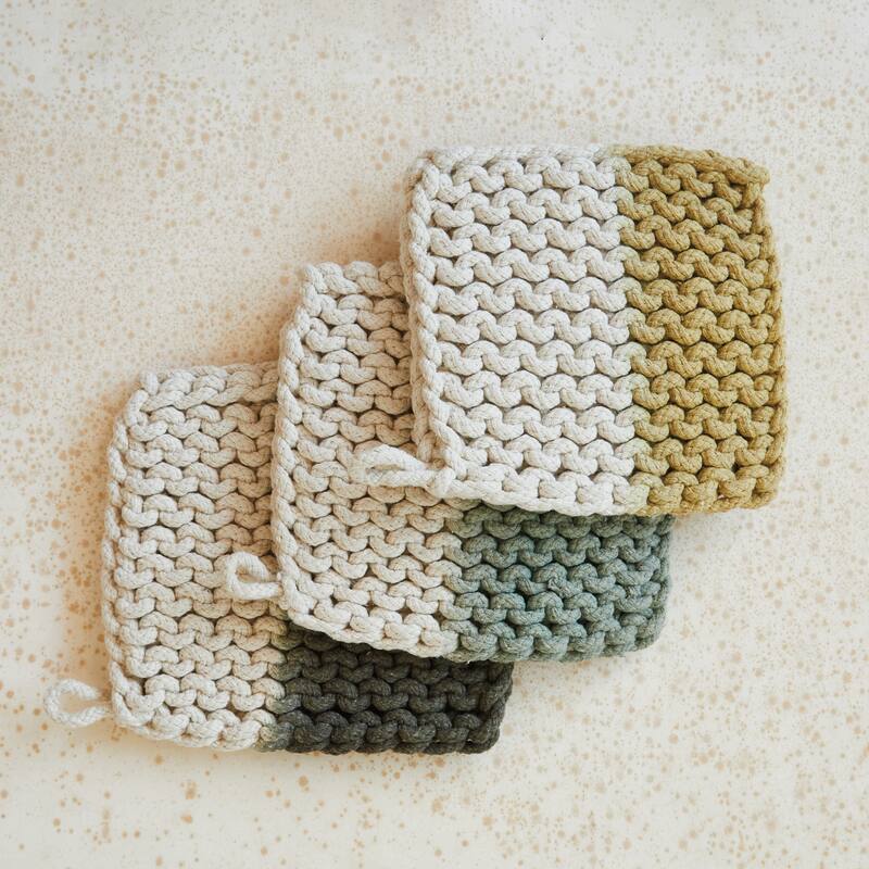 Cotton Crocheted Tie Dye Pot Holder, Set of 3 - 8.0"L x 8.0"W x 0.5"H - Multi - 8.0"L x 8.0"W x 0.5"H