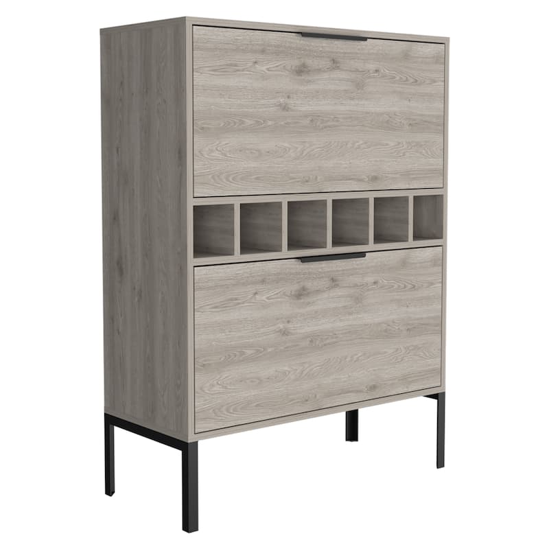 HomeRoots 43" Light Gray and Black Wood Console Bar Cabinet With Two Doors