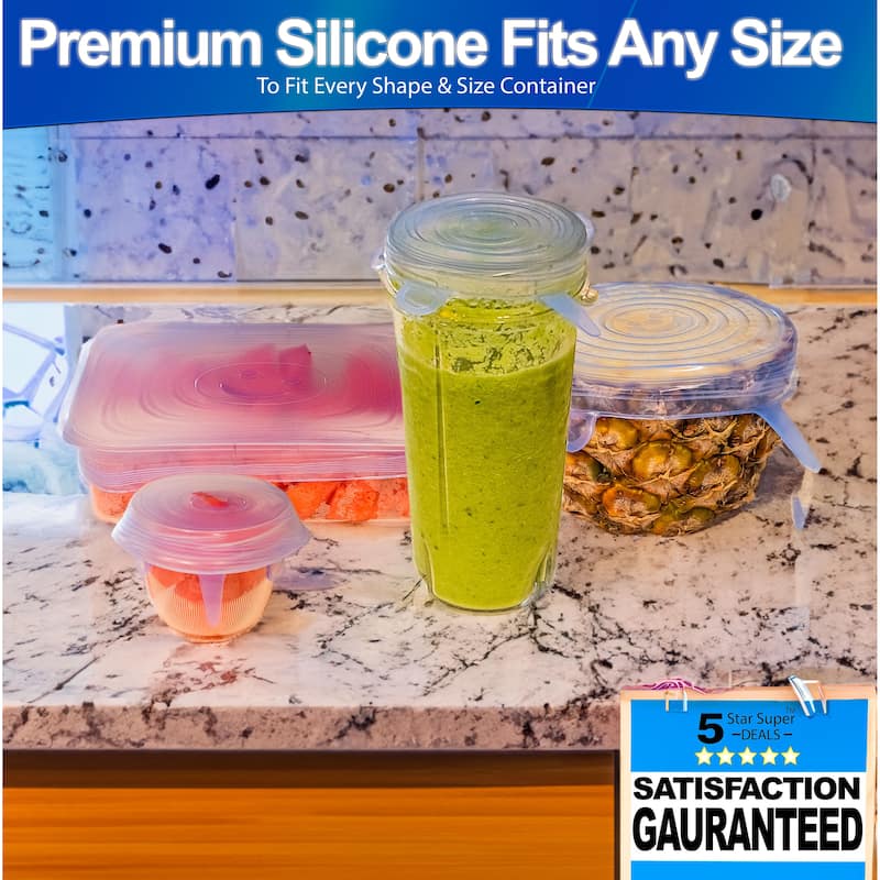Stretch Lids Reusable Silicone Leak-Proof Food Covers For Bowls Cups Containers - 6pc