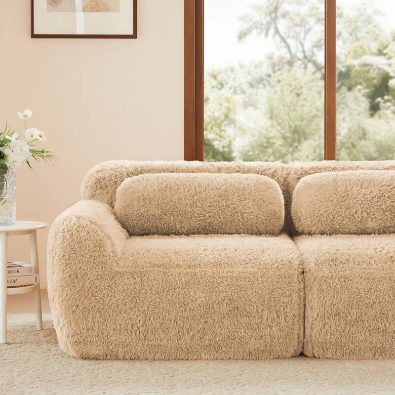 148.8" L-shaped Soft And Fluffy Plush Fabric Sectional Sofa with Bottom Anti-Slip Design and Ottoman